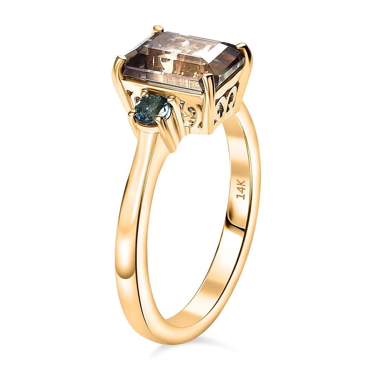 Luxoro 14K Yellow Gold AAA Turkizite, Lagoon Tourmaline Ring (Size 7.0) 2.55 ctw image number 3