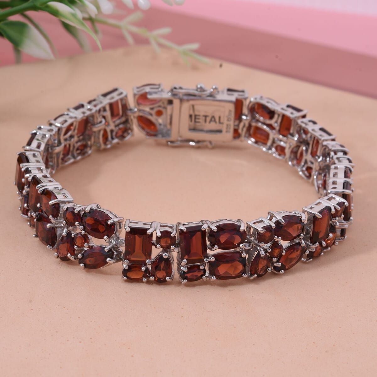 Mozambique Garnet 43.20 ctw Bracelet in Rhodium Over Sterling Silver (7.25 In) image number 1