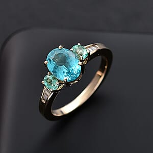 Luxoro Premium Blue Apatite, Boyaca Colombian Emerald and Diamond I2 2.65 ctw Ring in 10K Yellow Gold (Size 8.0)