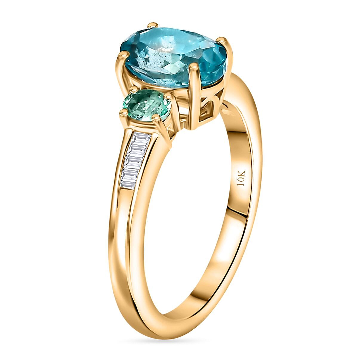 Luxoro Premium Blue Apatite, Boyaca Colombian Emerald and Diamond I2 2.65 ctw Ring in 10K Yellow Gold (Size 8.0) image number 3