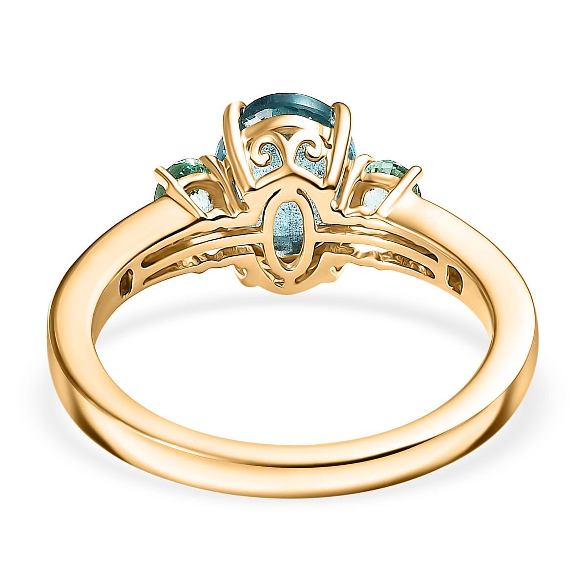 Luxoro Premium Blue Apatite, Boyaca Colombian Emerald and Diamond I2 2.65 ctw Ring in 10K Yellow Gold (Size 8.0) image number 4