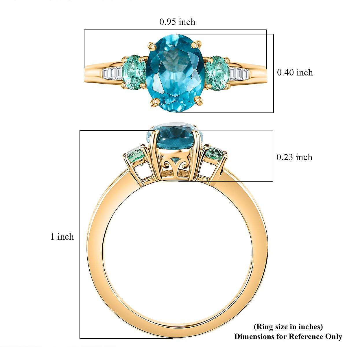 Luxoro Premium Blue Apatite, Boyaca Colombian Emerald and Diamond I2 2.65 ctw Ring in 10K Yellow Gold (Size 8.0) image number 5