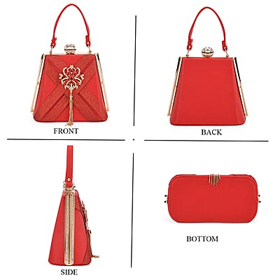 Red Fashionable Designer Crystal Tassels Clutch Bag with Shoulder Chain Strap