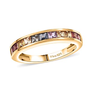 D'Joy Rainbow Sapphire 1.25 ctw Half Eternity Band Ring in 18K Vermeil Yellow Gold Over Sterling Silver (Size 7.0)