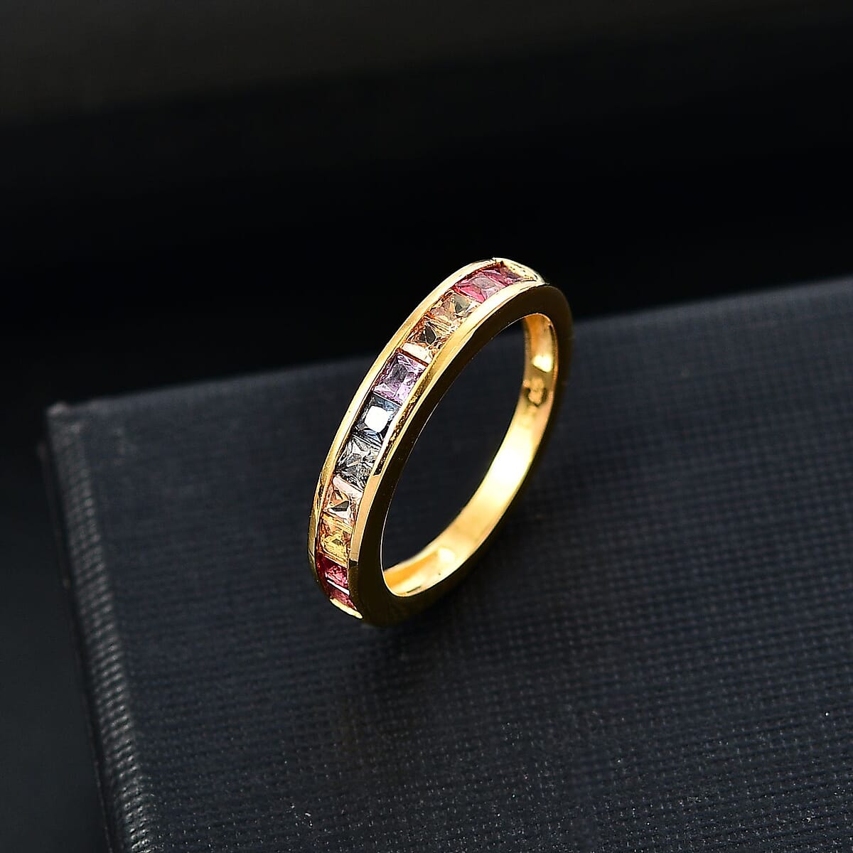D'Joy Rainbow Sapphire 1.25 ctw Half Eternity Band Ring in 18K Vermeil Yellow Gold Over Sterling Silver (Size 7.0) image number 1