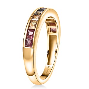 D'Joy Rainbow Sapphire 1.25 ctw Half Eternity Band Ring in 18K Vermeil Yellow Gold Over Sterling Silver (Size 7.0)