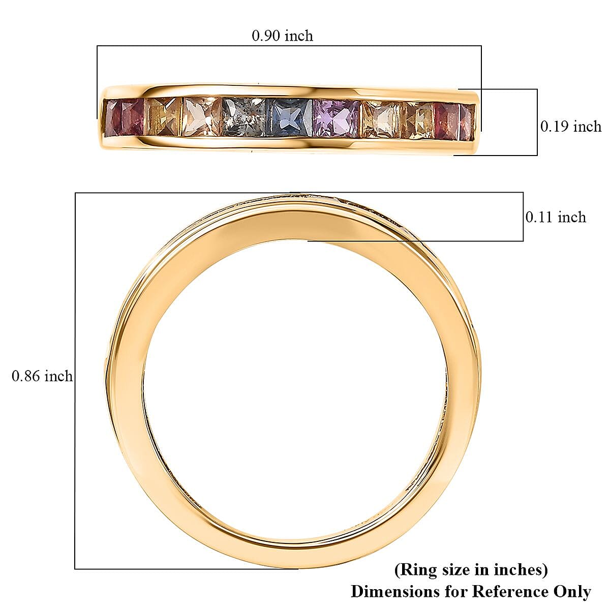 D'Joy Rainbow Sapphire 1.25 ctw Half Eternity Band Ring in 18K Vermeil Yellow Gold Over Sterling Silver (Size 8.0) image number 5