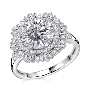 Heart and Arrow Cut Moissanite 4.40 ctw Fancy Ring in Rhodium Over Sterling Silver (Size 10.0)
