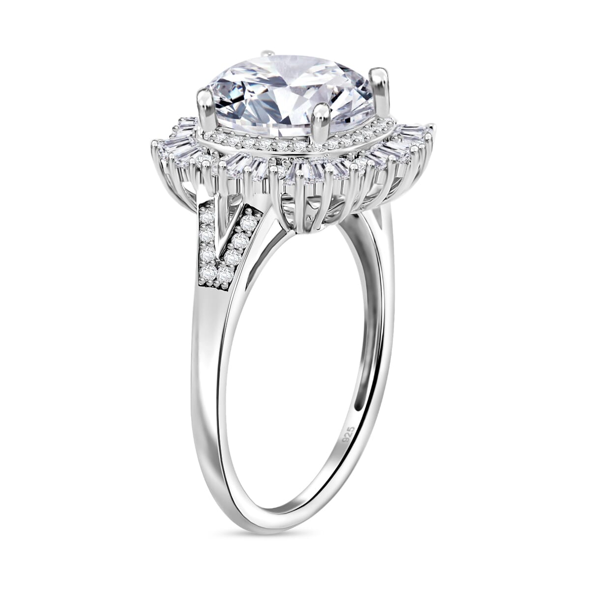 D'Joy Heart and Arrow Cut Moissanite 4.40 ctw Art Deco Ring in Rhodium Over Sterling Silver (Size 10.0) image number 2
