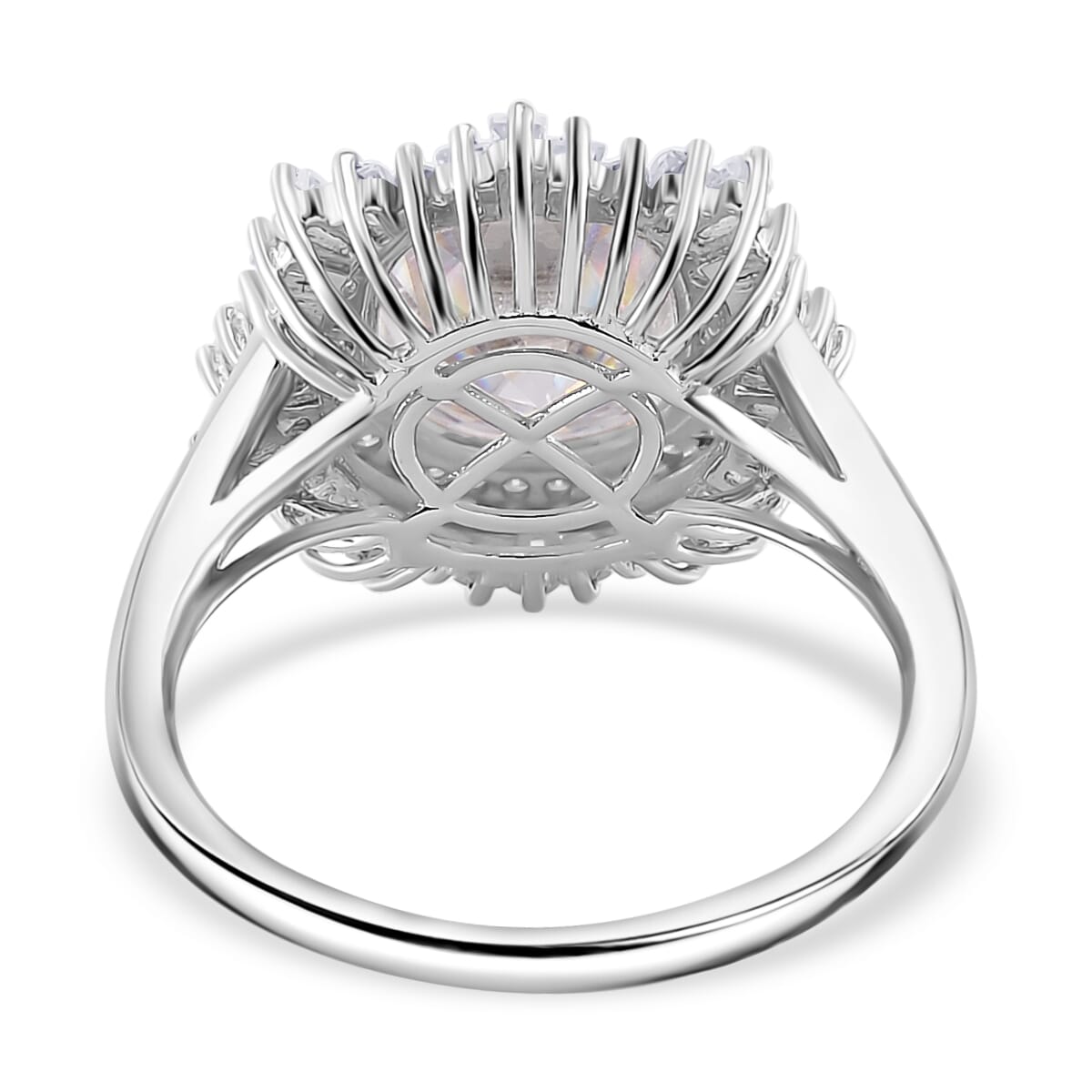 D'Joy Heart and Arrow Cut Moissanite 4.40 ctw Art Deco Ring in Rhodium Over Sterling Silver (Size 10.0) image number 3