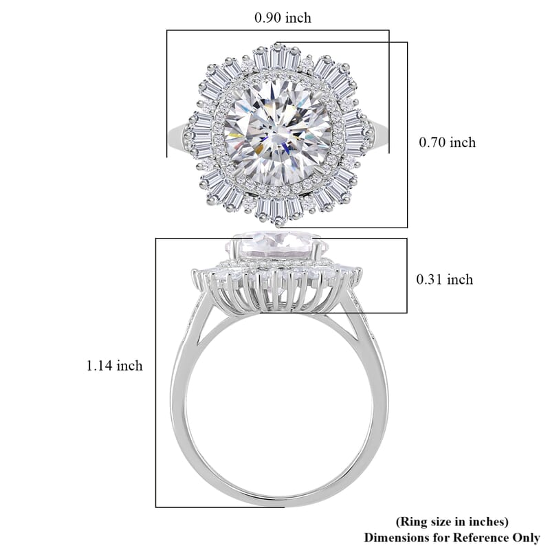 D'Joy Heart and Arrow Cut Moissanite 4.40 ctw Art Deco Ring in Rhodium Over Sterling Silver (Size 10.0)