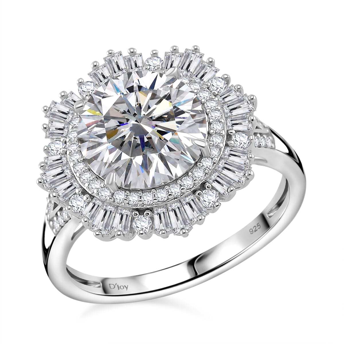 D'Joy Heart and Arrow Cut Moissanite 4.40 ctw Art Deco Ring in Rhodium Over Sterling Silver (Size 5.0) image number 0