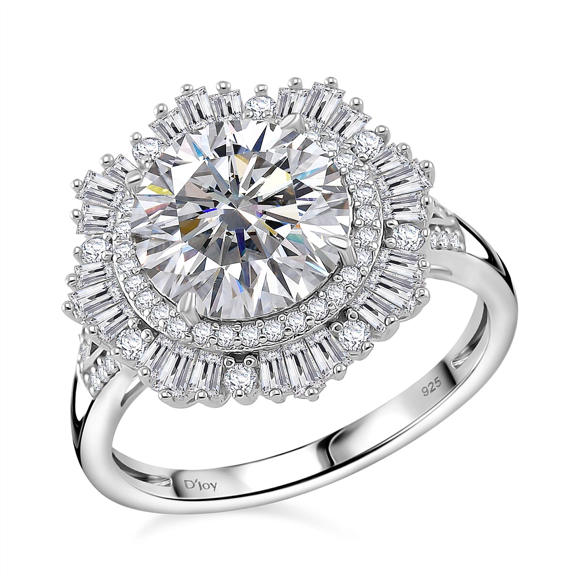 D'Joy Heart and Arrow Cut Moissanite 4.40 ctw Art Deco Ring in Rhodium Over Sterling Silver (Size 9.0) image number 0