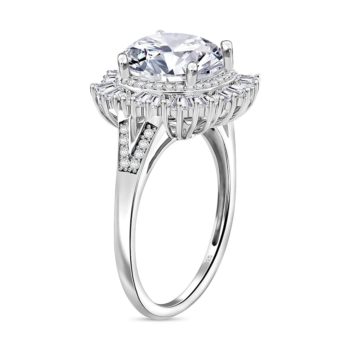 D'Joy Heart and Arrow Cut Moissanite 4.40 ctw Art Deco Ring in Rhodium Over Sterling Silver (Size 9.0) image number 2