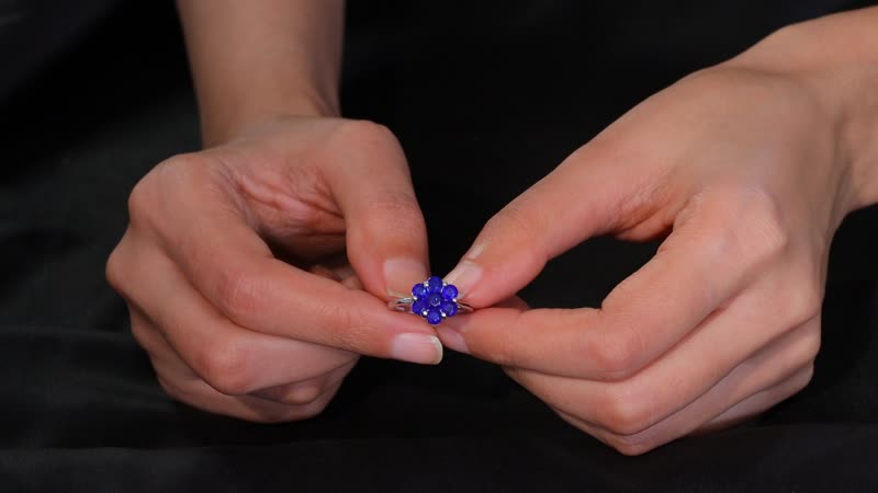 Tanzanian Blue Spinel (DF) Floral Ring in Rhodium Over Sterling Silver (Size 10.0) 2.10 ctw