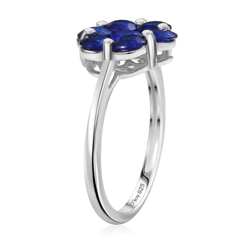 D'Joy Tanzanian Blue Spinel (DF) 2.10 ctw Floral Ring in Rhodium Over Sterling Silver (Size 10.0)