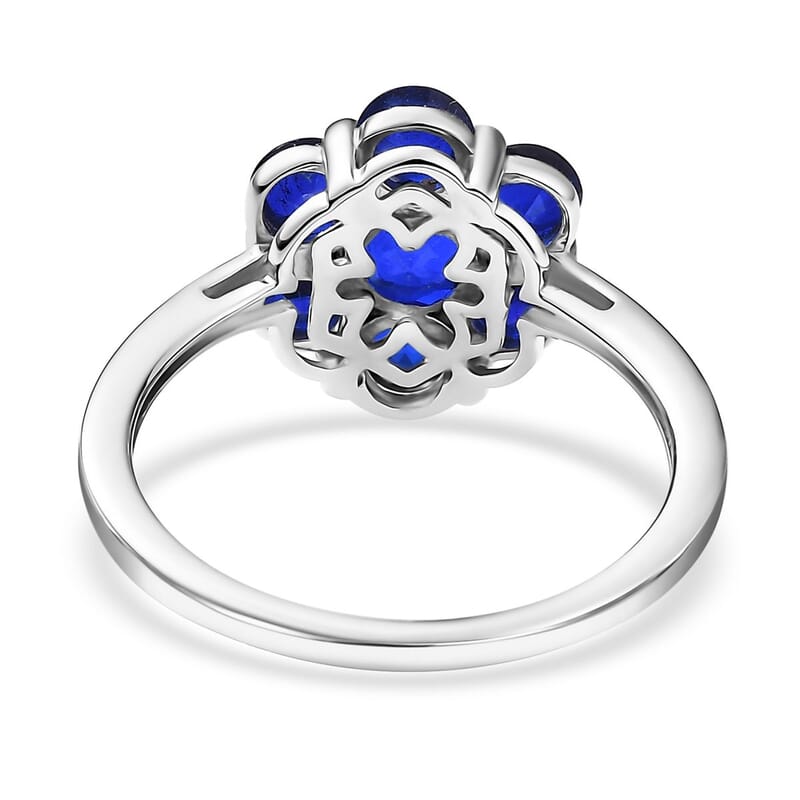 D'Joy Tanzanian Blue Spinel (DF) 2.10 ctw Floral Ring in Rhodium Over Sterling Silver (Size 10.0)