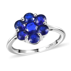 Tanzanian Blue Spinel (DF) 2.10 ctw Floral Ring in Rhodium Over Sterling Silver (Size 5.0)