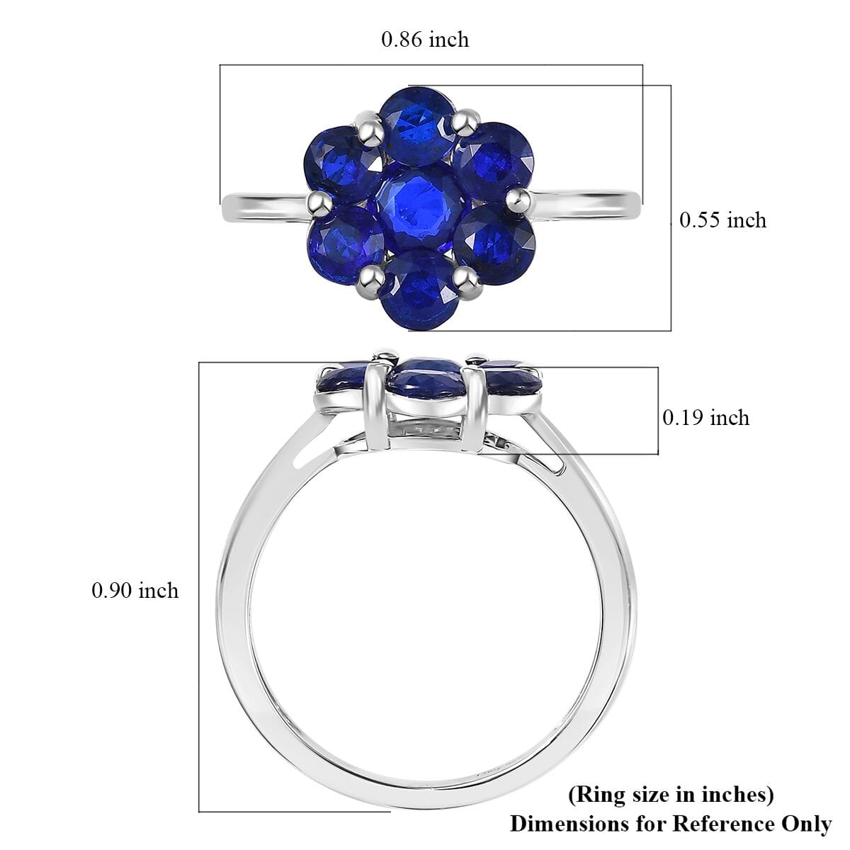 Tanzanian Blue Spinel (DF) 2.10 ctw Floral Ring in Rhodium Over Sterling Silver (Size 5.0) image number 5