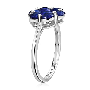 D'Joy Tanzanian Blue Spinel (DF) 2.10 ctw Floral Ring in Rhodium Over Sterling Silver (Size 6.0)