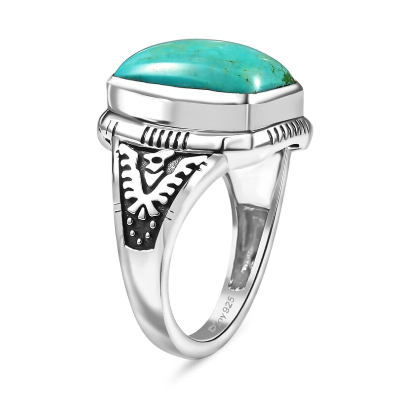 D'Joy Artisan Crafted Royston Turquoise 6.00 ctw Eagle Ring in Sterling Silver (Size 10.0)