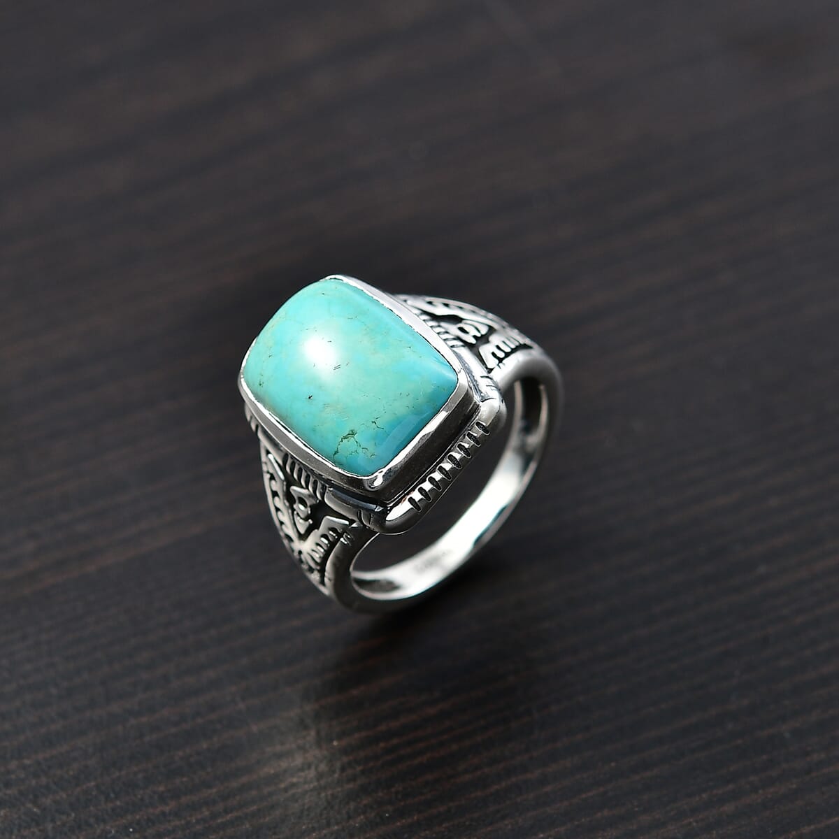 Artisan Crafted Royston Turquoise 6.00 ctw Eagle Ring in Sterling Silver (Size 8.0) image number 1