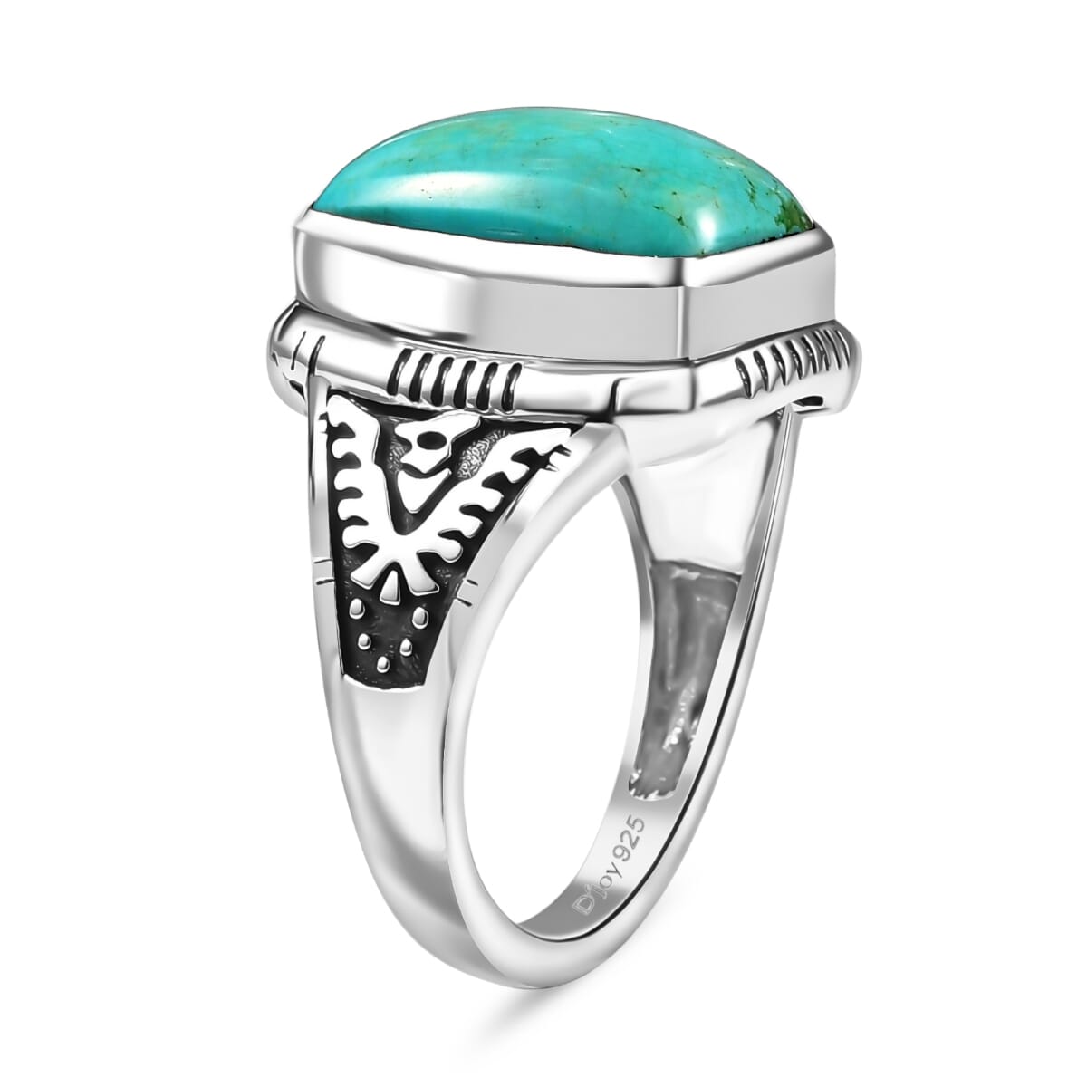 Artisan Crafted Royston Turquoise 6.00 ctw Eagle Ring in Sterling Silver (Size 8.0) image number 3