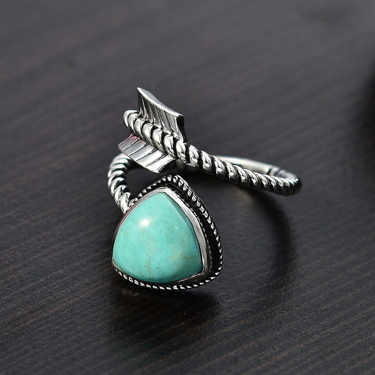 D'Joy Artisan Crafted Royston Turquoise 3.30 ctw Arrow Ring in Sterling Silver (Size 8.0) image number 1