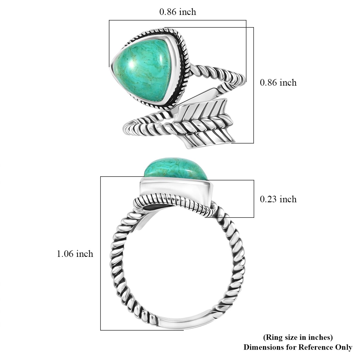 D'Joy Artisan Crafted Royston Turquoise 3.30 ctw Arrow Ring in Sterling Silver (Size 8.0) image number 5