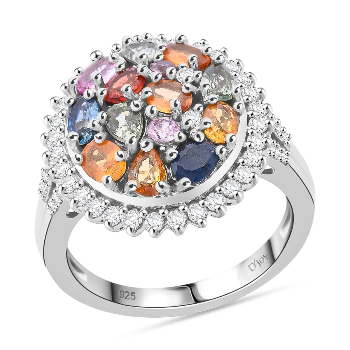 TLV Multi Sapphire, White Zircon Sunburst Elegance Ring in Rhodium Over Sterling Silver (Size 11.0) 3.80 ctw image number 0