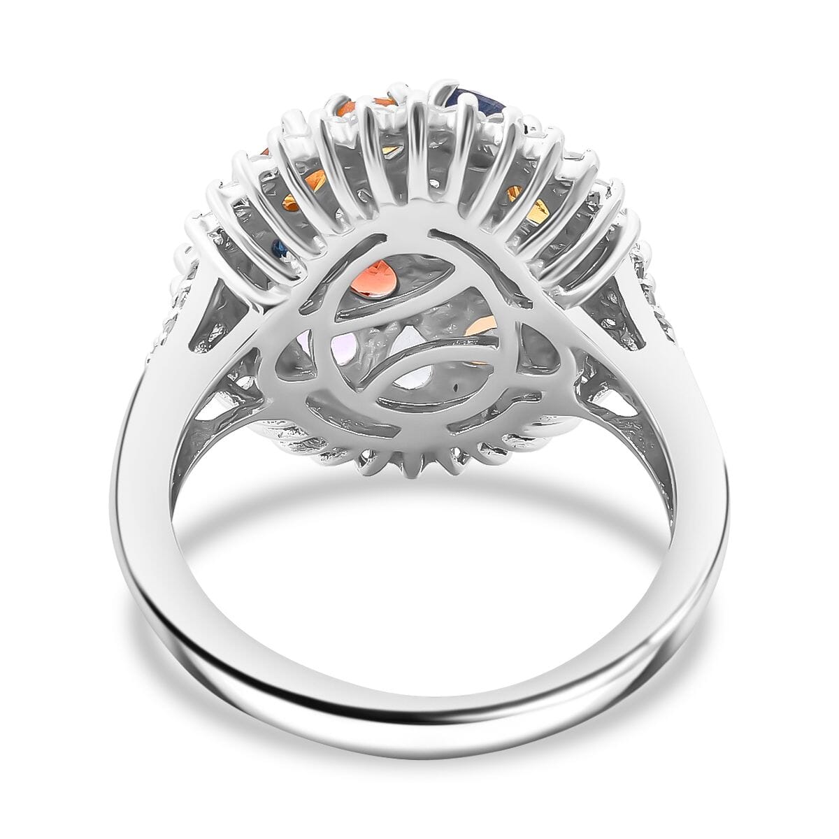 TLV Multi Sapphire, White Zircon Sunburst Elegance Ring in Rhodium Over Sterling Silver (Size 11.0) 3.80 ctw image number 4