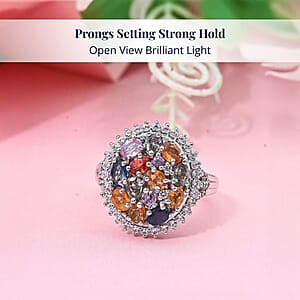 D'Joy Multi Sapphire and White Zircon 3.80 ctw Sunburst Elegance Ring in Rhodium Over Sterling Silver (Size 6.0)