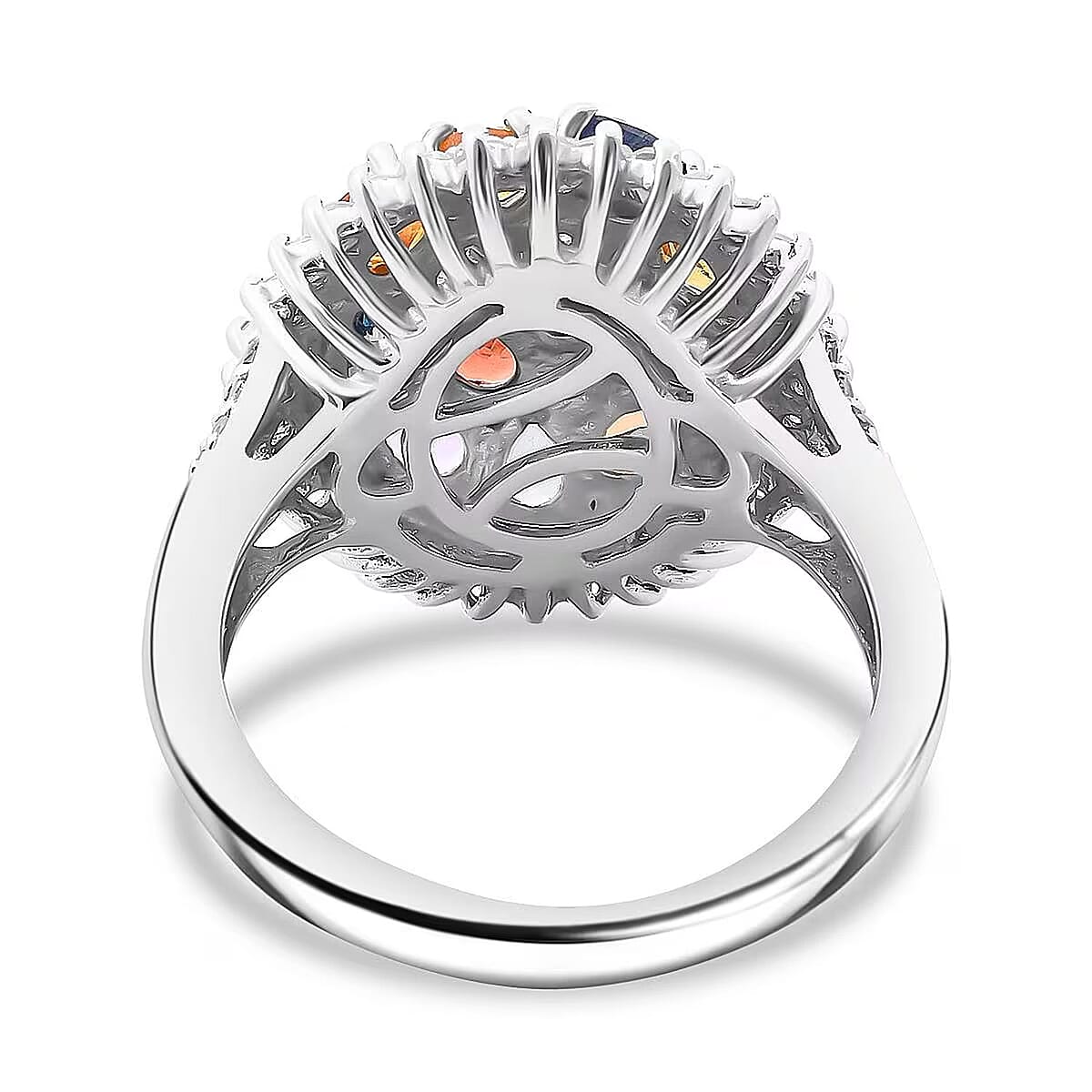 D'Joy Multi Sapphire and White Zircon 3.80 ctw Sunburst Elegance Ring in Rhodium Over Sterling Silver (Size 6.0) image number 6