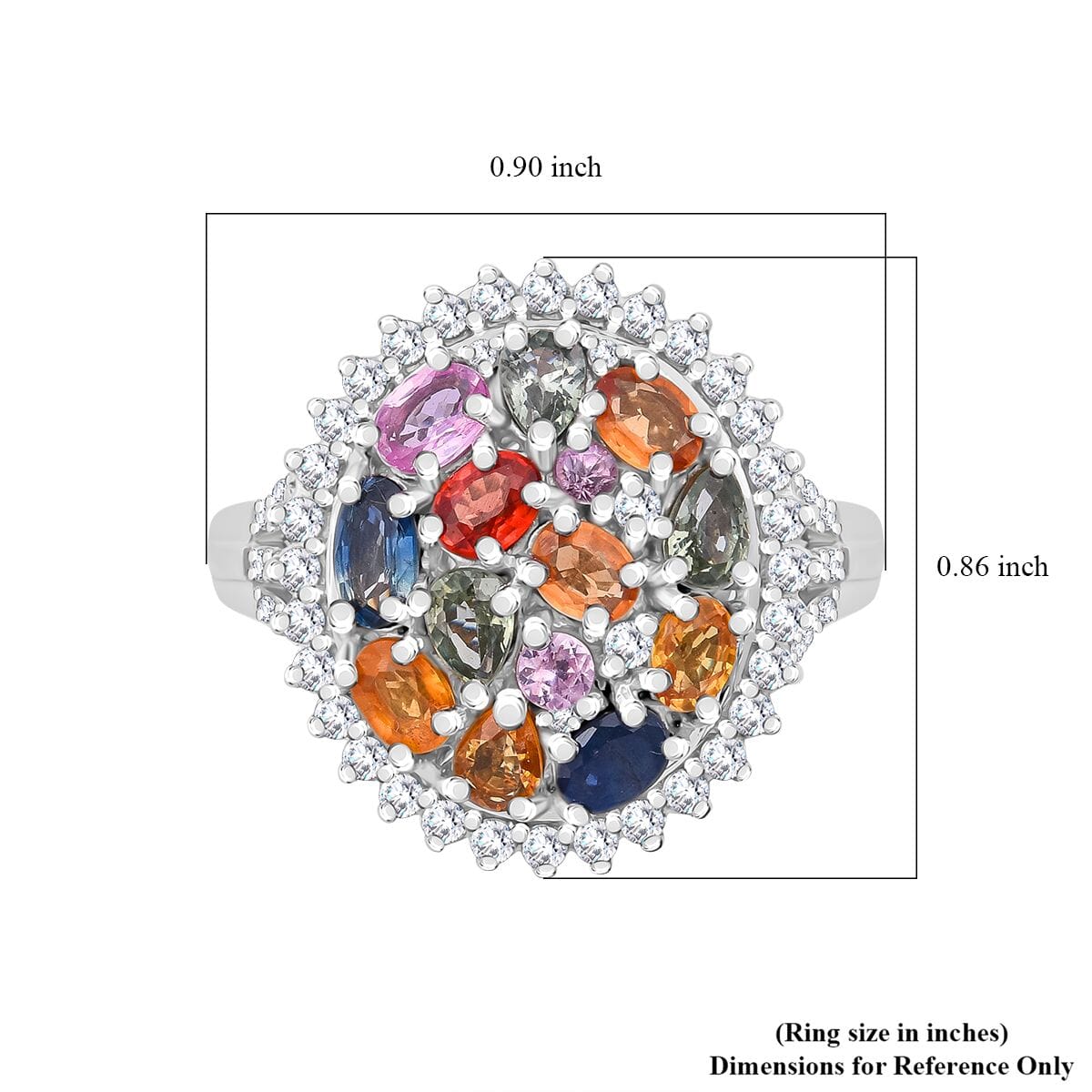 Multi Sapphire and White Zircon 3.80 ctw Sunburst Elegance Ring in Rhodium Over Sterling Silver (Size 9.0) image number 5