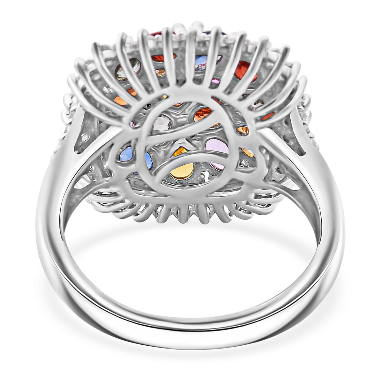 TLV Multi Sapphire, White Zircon Sunburst Elegance Ring in Rhodium Over Sterling Silver (Size 11.0) 4.00 ctw image number 4