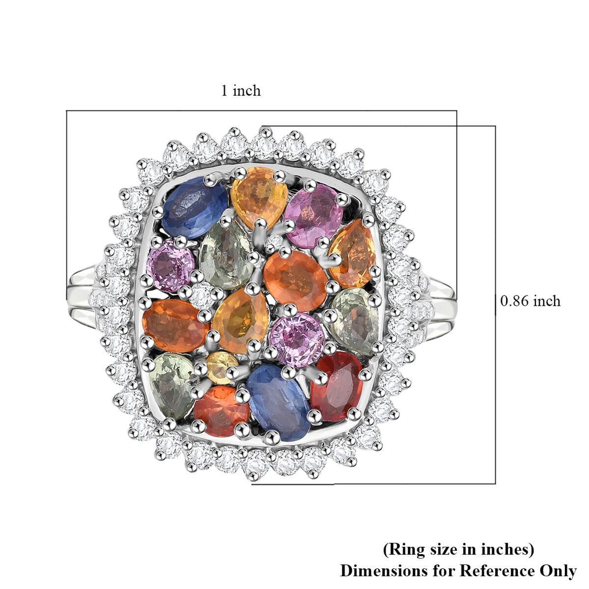 TLV Multi Sapphire, White Zircon Sunburst Elegance Ring in Rhodium Over Sterling Silver (Size 11.0) 4.00 ctw image number 5