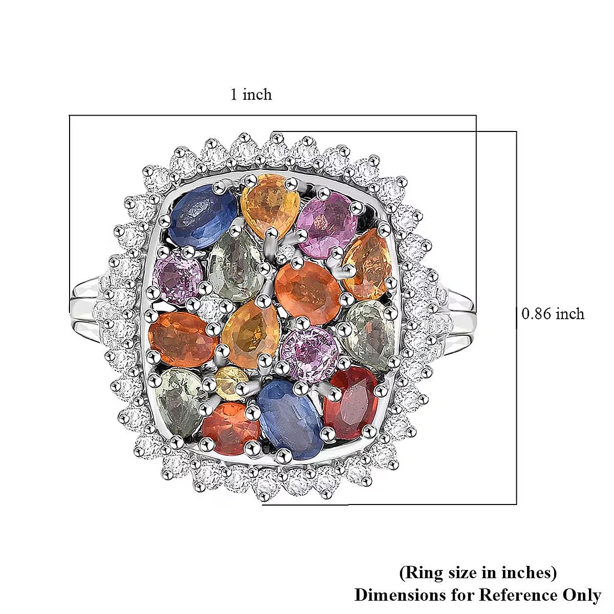 Multi Sapphire and White Zircon 4.00 ctw Sunburst Elegance Ring in Rhodium Over Sterling Silver (Size 7.0) image number 6