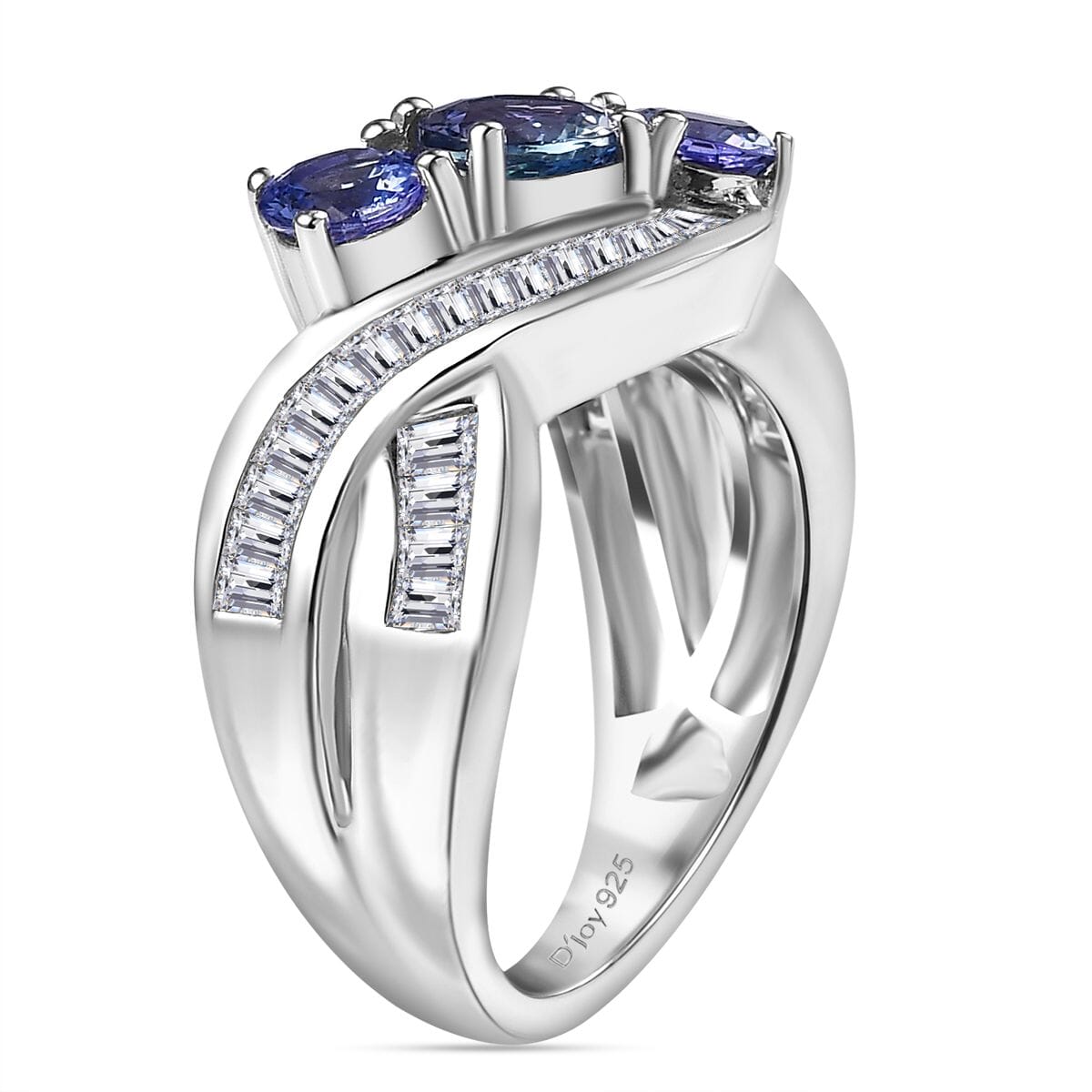Peacock Tanzanite and White Zircon 2.70 ctw Fluid Wave Ring in Rhodium Over Sterling Silver (Size 9.0) image number 3