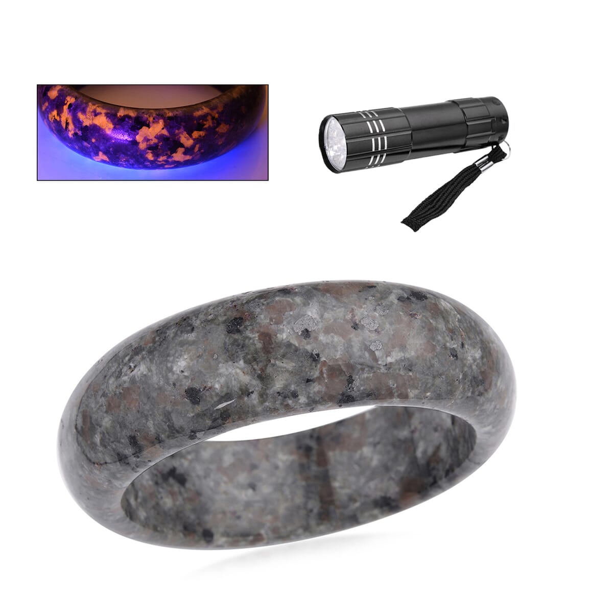 Natural Yooperlite 310.00 ctw Bangle Bracelet (6.75 In) with Free UV Flash Light image number 0