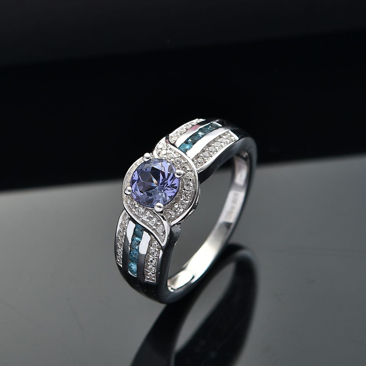 Peacock Tanzanite and Multi Gemstone 1.80 ctw Fluid Elegance Ring in Rhodium Over Sterling Silver (Size 8.0) image number 1