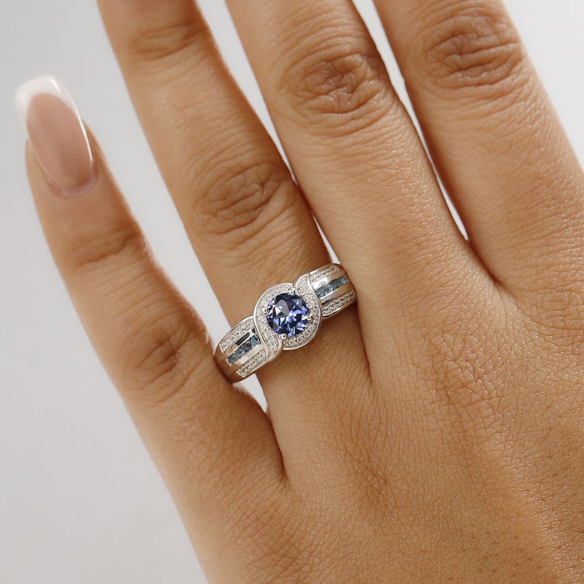 Peacock Tanzanite and Multi Gemstone 1.80 ctw Fluid Elegance Ring in Rhodium Over Sterling Silver (Size 8.0) image number 2