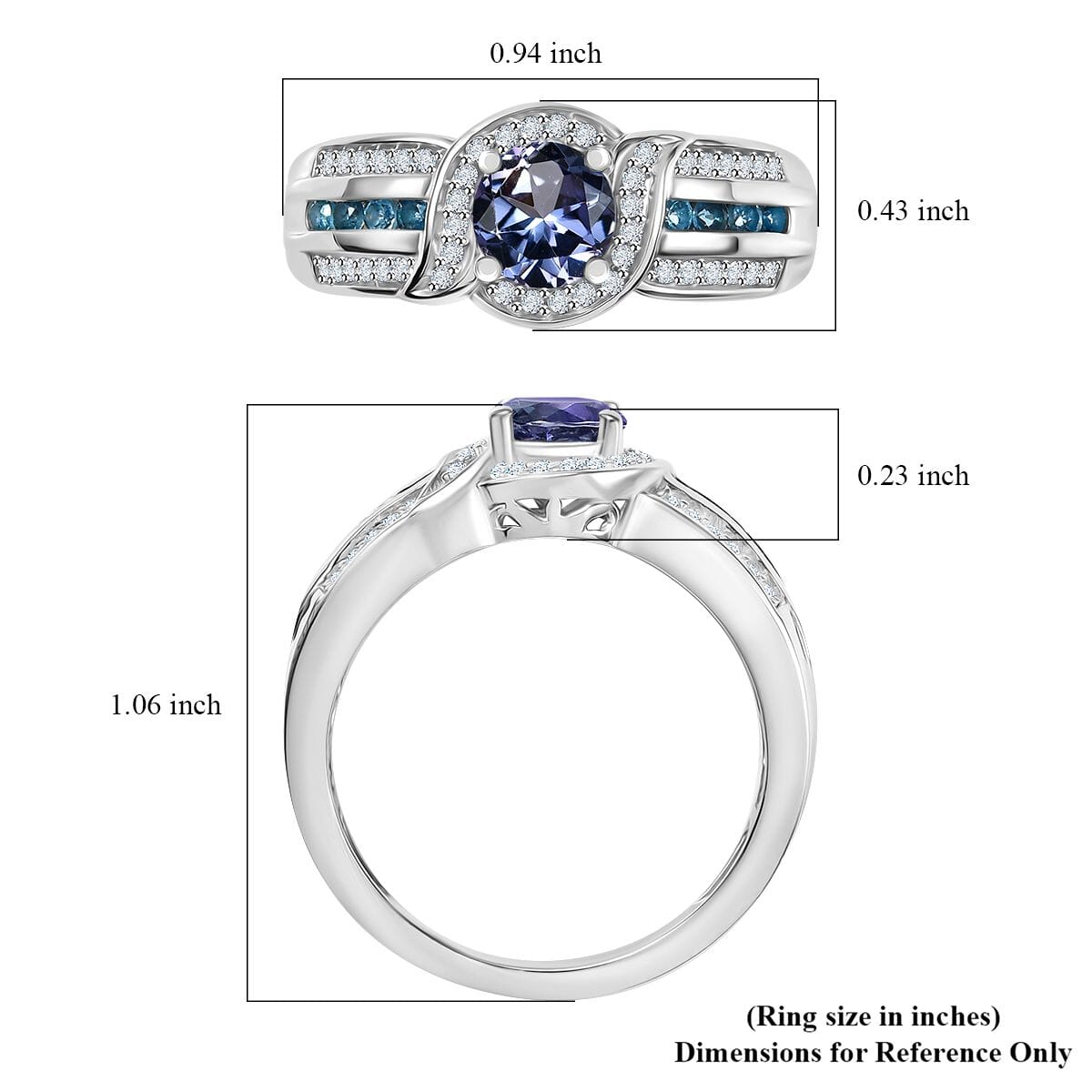 Peacock Tanzanite and Multi Gemstone 1.80 ctw Fluid Elegance Ring in Rhodium Over Sterling Silver (Size 8.0) image number 5