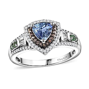 Peacock Tanzanite, Multi Gemstone Ring in Rhodium Over Sterling Silver (Size 10.0) 2.65 ctw