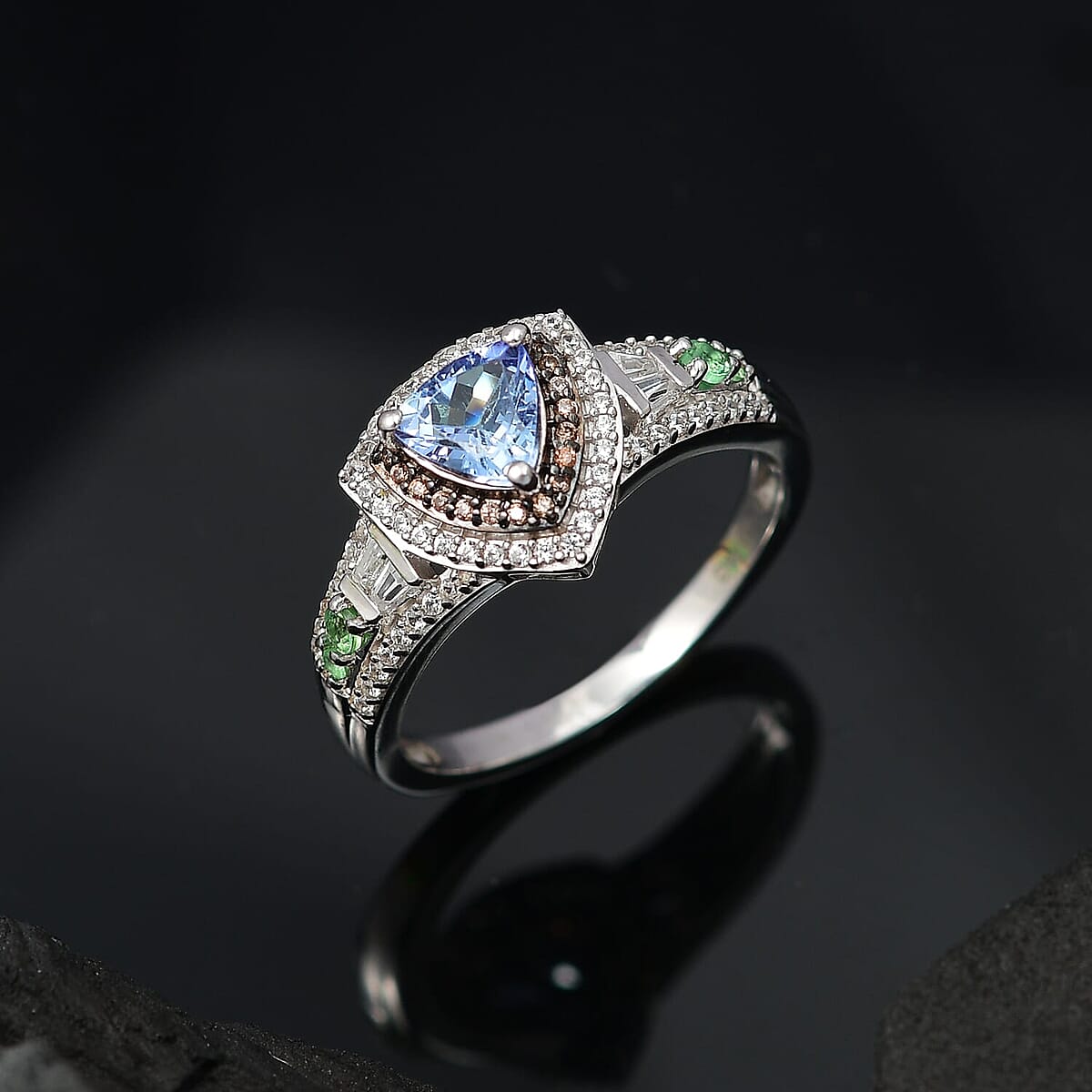 Peacock Tanzanite, Multi Gemstone Ring in Rhodium Over Sterling Silver (Size 10.0) 2.65 ctw image number 1