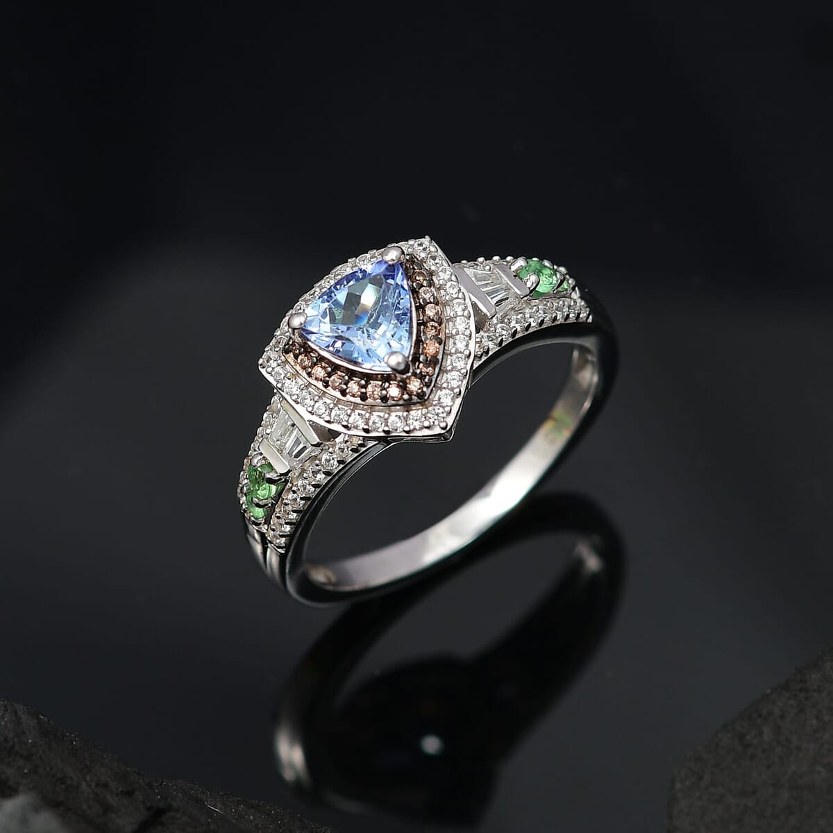 Peacock Tanzanite, Multi Gemstone Ring in Rhodium Over Sterling Silver (Size 5.0) 2.65 ctw image number 1