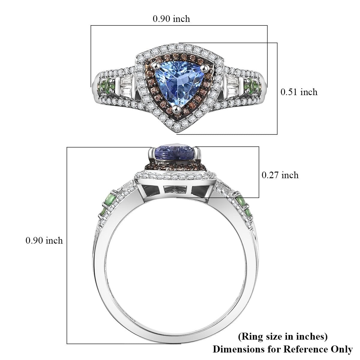 Peacock Tanzanite and Multi Gemstone 2.65 ctw Double Halo Ring in Rhodium Over Sterling Silver (Size 9.0) image number 5