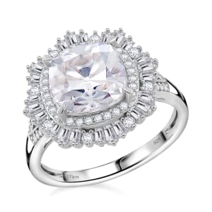 Old Mine Cut Moissanite 4.20 ctw Fancy Ring in Rhodium Over Sterling Silver (Size 10.0)