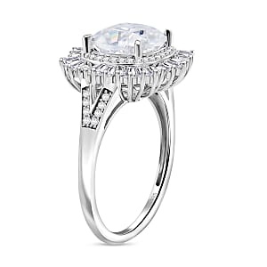 D'Joy Old Old Mine Cut Moissanite 4.20 ctw Art Deco Ring in Rhodium Over Sterling Silver (Size 10.0)