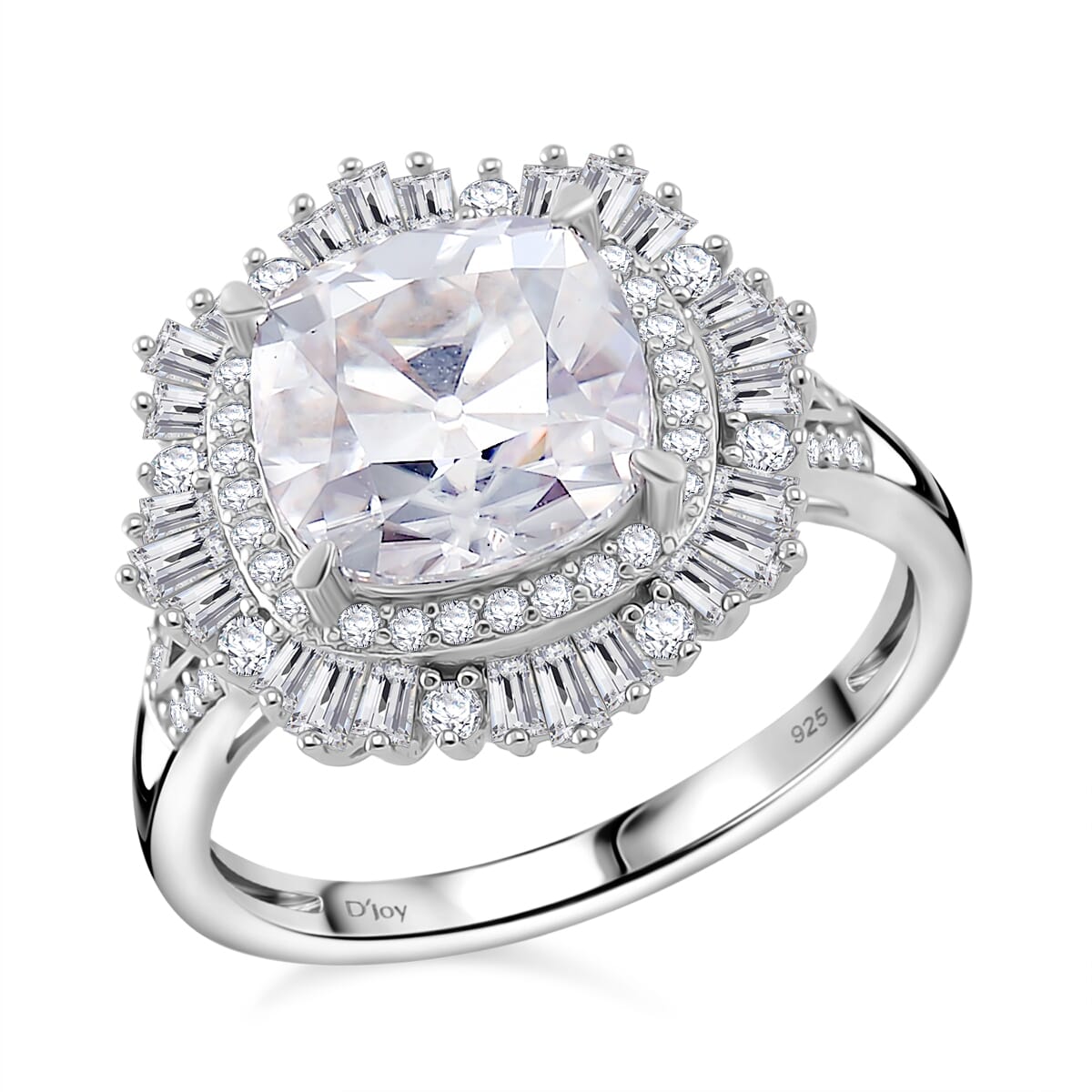 D'Joy Old Old Mine Cut Moissanite 4.20 ctw Art Deco Ring in Rhodium Over Sterling Silver (Size 8.0) image number 0