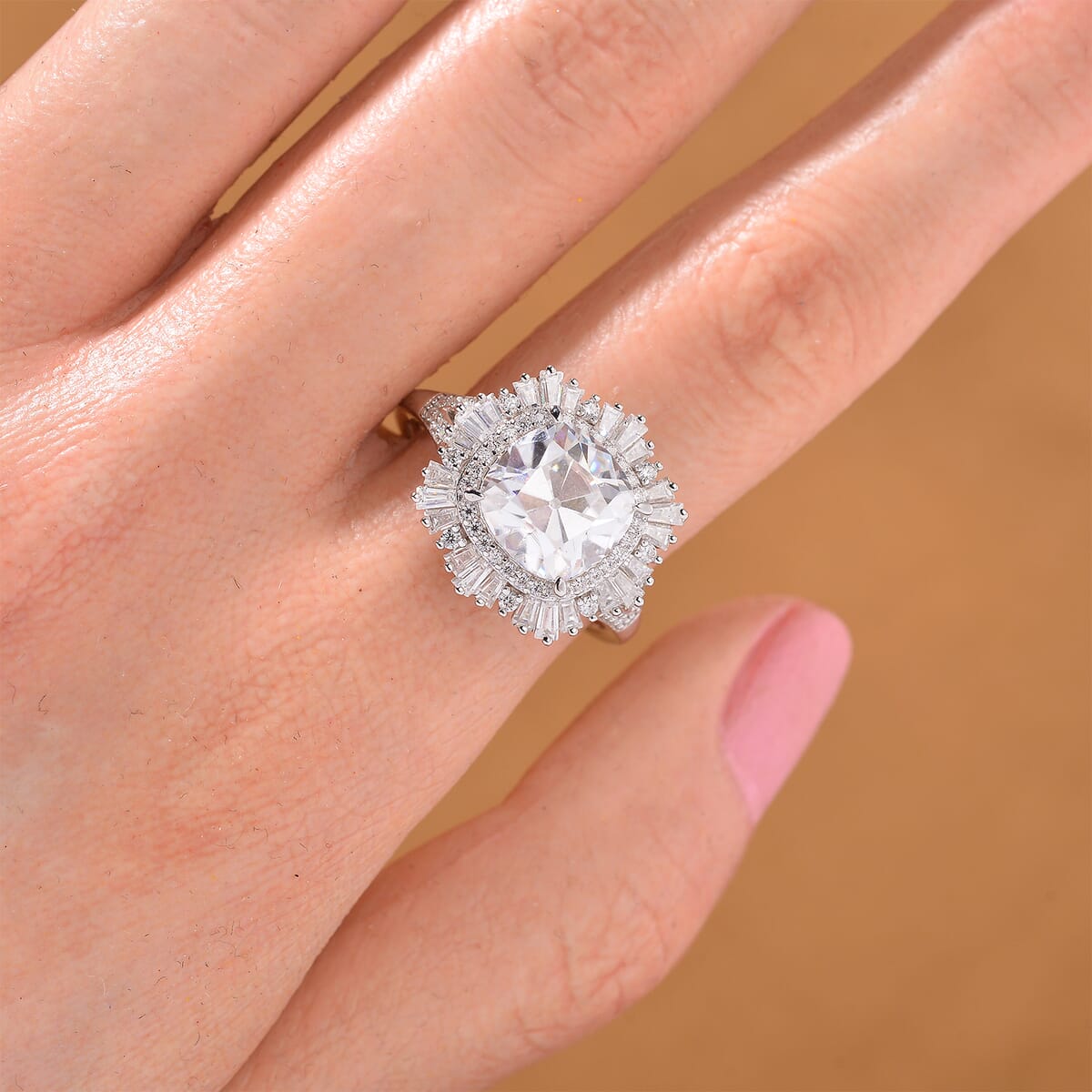 D'Joy Old Old Mine Cut Moissanite 4.20 ctw Art Deco Ring in Rhodium Over Sterling Silver (Size 8.0) image number 1